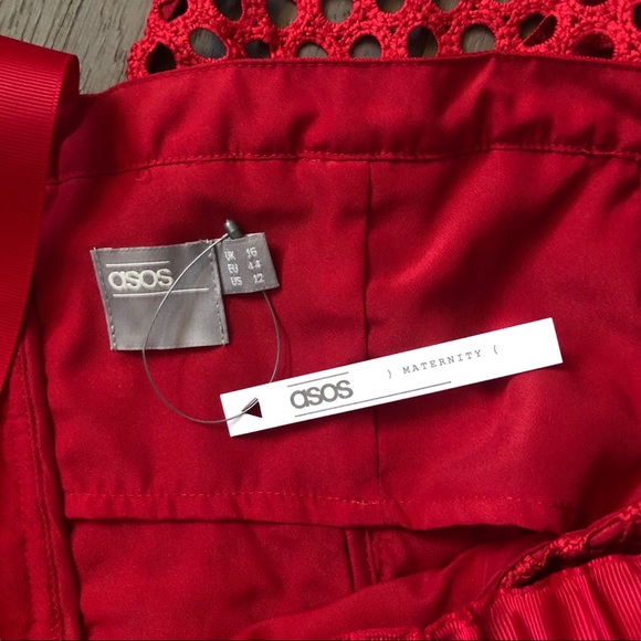 ASOS Maternity Red Lace Cold Shoulder Dress - Picture 3 of 8